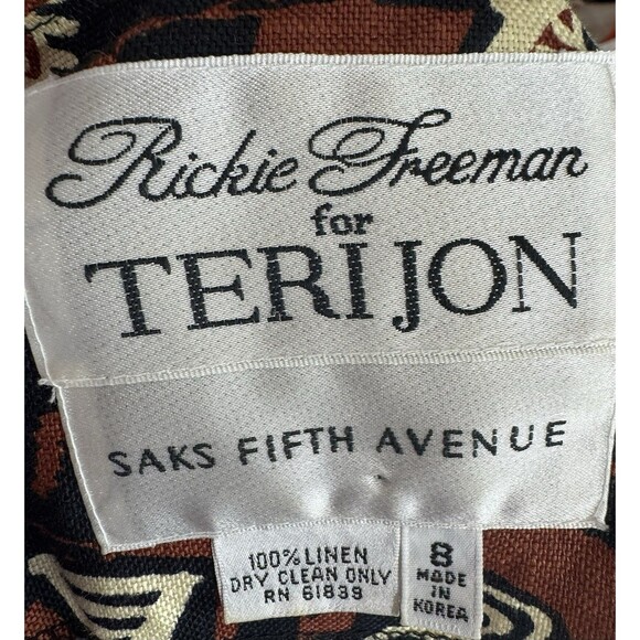 VTG Rickie Freeman Terri Jon SAKS Crop Wrap Jacket Tribal Geometric Linen Size 8 - Picture 4 of 5